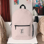 Moderne Blush Roze Stijlvolle Monogram Typografie Bedrukte Rugzak<br><div class="desc">Een zacht vrouwelijk rugzakontwerp in zacht blush roze met een stijlvolle lay-out van jouw naam en monogram met klassieke series en een meer scripttypografie in een evenwichtige symmetrie. De drie elementen gaan samen met een verfijnde harmonie en creëer je eigen persoonlijke branding logo. Hier weergegeven met de monogram elementen in...</div>