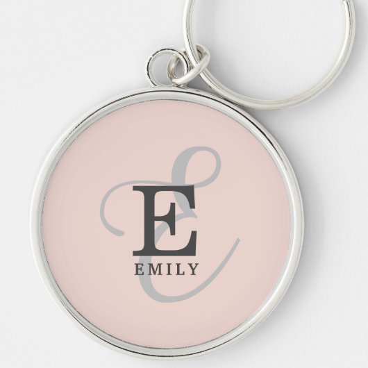 Moderne Blush Roze Stijlvolle Monogram Typografie Sleutelhanger (Voorkant)