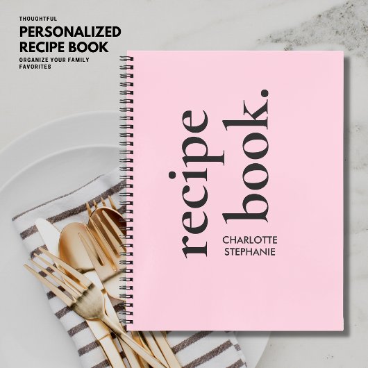Moderne Blush roze Typografie Blank RecipJournal Notitieboek
