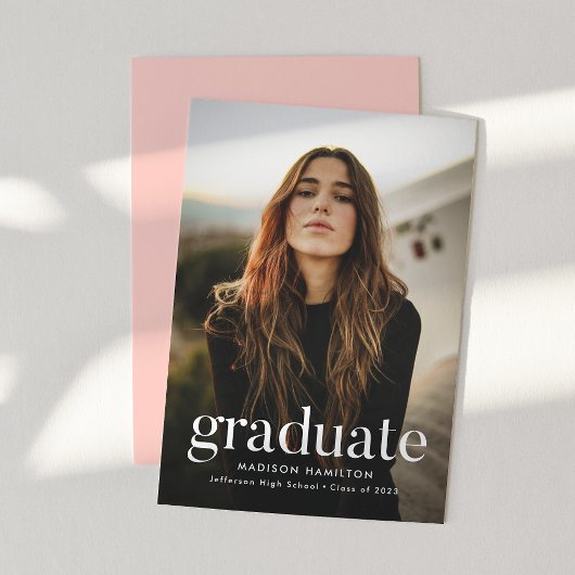Moderne Blush Roze Verfijnde Foto Afstuderen Aankondiging