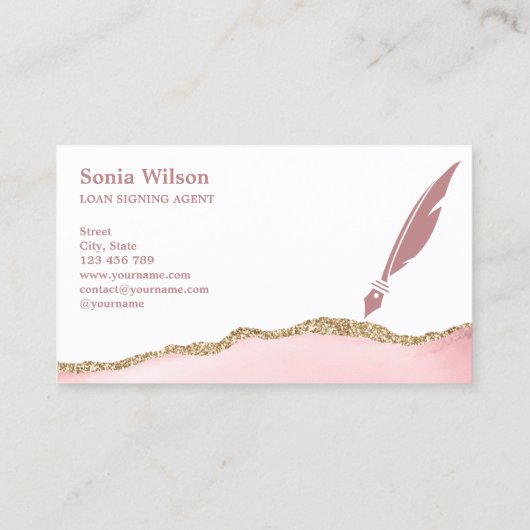 Moderne blush roze verzekeringsagent visitekaartje (Achterkant)