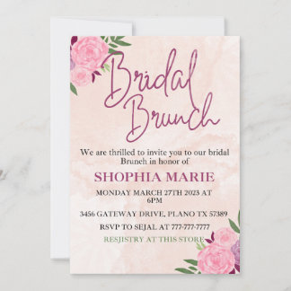 Moderne Blush Roze Waterverf Bloem Bruids Brunch  Save The Date
