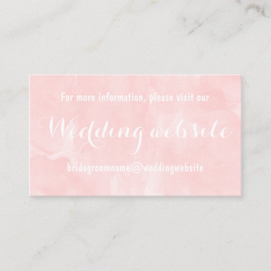 Moderne blush roze waterverf bruiloft website informatiekaartje (Voorkant)