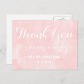 Moderne blush roze waterverf dank u briefkaart (Voorkant / Achterkant)