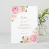Moderne Blush Roze Waterverf Floral Wedding Kaart (Staand voorkant)