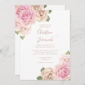 Moderne Blush Roze Waterverf Floral Wedding Kaart (Voorkant / Achterkant)