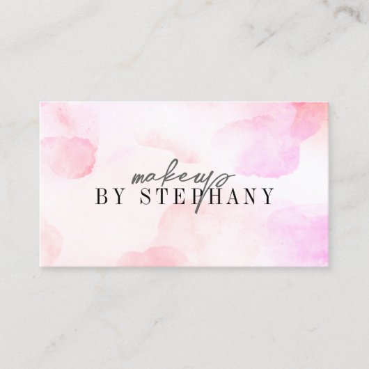 Moderne blush roze waterverf make-up artiest visitekaartje (Voorkant)