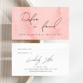 Moderne blush roze waterverf make-up & haar aanbevelingskaartje