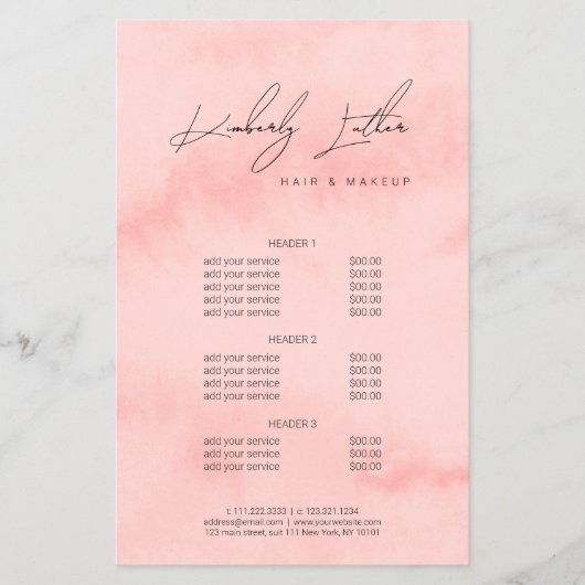 Moderne blush roze waterverf make-up & haar flyer (Voorkant)