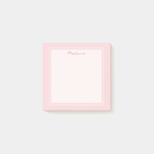 Moderne Blush Roze Wit Rand Script Post-it® Notes (Voorkant)