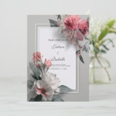 Moderne Blush Roze Witte Frame Bloemige Bruiloft Kaart (Staand voorkant)