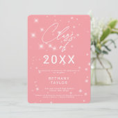 Moderne Blush Roze & Witte Glitter Afstuderen Aankondiging (Staand voorkant)