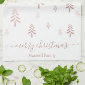 Moderne blush roze witte kerstbomen naam theedoek (Gevouwen)