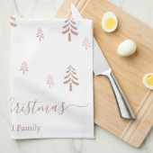 Moderne blush roze witte kerstbomen naam theedoek (Quarter Fold)