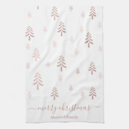 Moderne blush roze witte kerstbomen naam theedoek