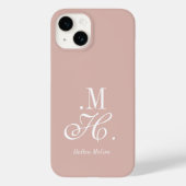 Moderne Blush Roze Witte Monogram Naam Case-Mate iPhone Case (Achterkant)