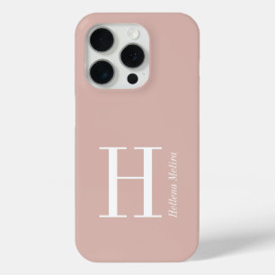 Moderne Blush Roze Witte Monogram Naam iPhone 15 Pro Case