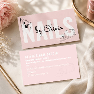 Moderne Blush Roze Witte Script Lijn-Kunst Nagel S Visitekaartje