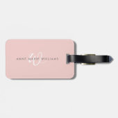 Moderne Blush Roze Witte Script Monogram Bagagelabel (Achterkant horizontaal)