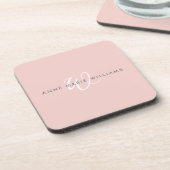 Moderne Blush Roze Witte Script Monogram Bier Onderzetter (Linkerzijde)