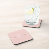 Moderne Blush Roze Witte Script Monogram Bier Onderzetter (Rechterzijde)