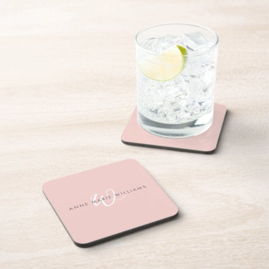 Moderne Blush Roze Witte Script Monogram Bier Onderzetter (Rechterzijde)