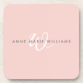 Moderne Blush Roze Witte Script Monogram Bier Onderzetter (Voorkant)