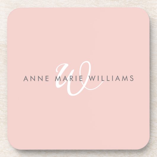 Moderne Blush Roze Witte Script Monogram Bier Onderzetter (Voorkant)