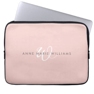 Moderne Blush Roze Witte Script Monogram Laptop Sleeve