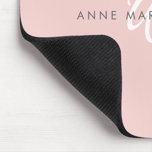Moderne Blush Roze Witte Script Monogram Muismat (Hoek)