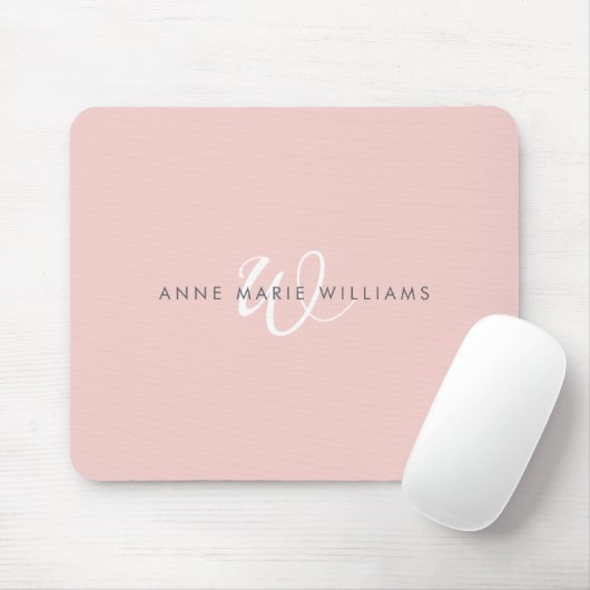Moderne Blush Roze Witte Script Monogram Muismat (Met muis)