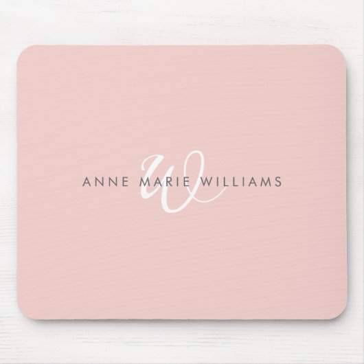 Moderne Blush Roze Witte Script Monogram Muismat (Voorkant)