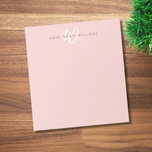 Moderne Blush Roze Witte Script Monogram Notitieblok