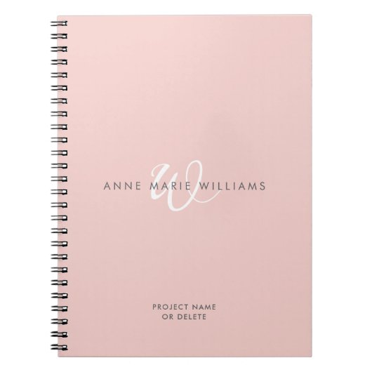 Moderne Blush Roze Witte Script Monogram Notitieboek (Voorkant)