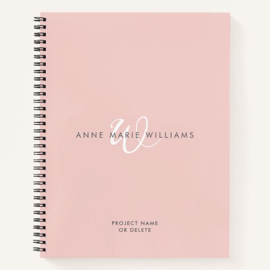 Moderne Blush Roze Witte Script Monogram Notitieboek (Voorkant)