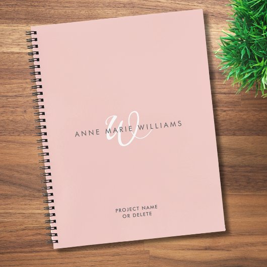 Moderne Blush Roze Witte Script Monogram Notitieboek