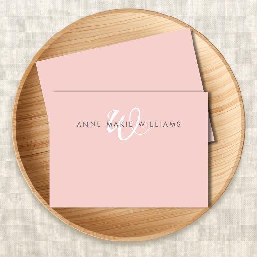 Moderne Blush Roze Witte Script Monogram Notitiekaartje