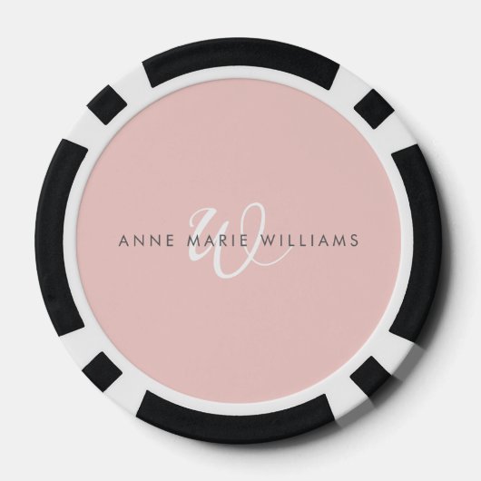 Moderne Blush Roze Witte Script Monogram Poker Chips (Achterkant)