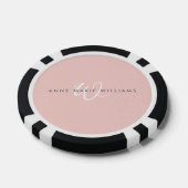 Moderne Blush Roze Witte Script Monogram Poker Chips (Enkel)