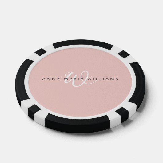 Moderne Blush Roze Witte Script Monogram Poker Chips (Enkel)