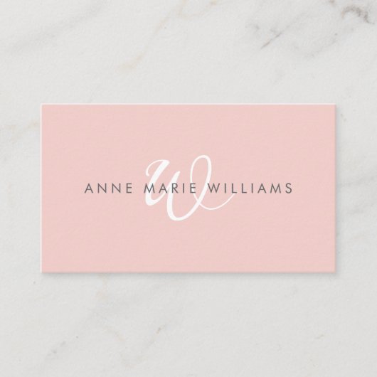 Moderne Blush Roze Witte Script Monogram QR Code Visitekaartje (Voorkant)