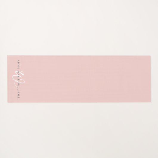 Moderne Blush Roze Witte Script Monogram Yogamat (Achterkant (horizontaal))