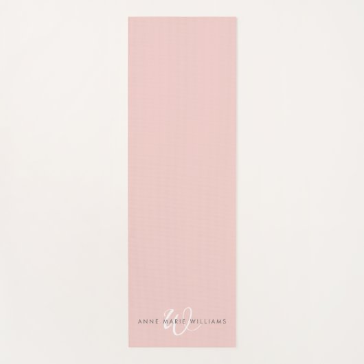 Moderne Blush Roze Witte Script Monogram Yogamat (Voorkant)
