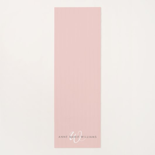 Moderne Blush Roze Witte Script Monogram Yogamat (Achterkant)