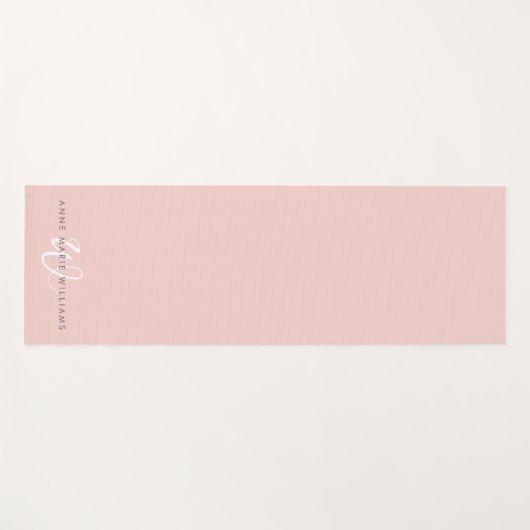 Moderne Blush Roze Witte Script Monogram Yogamat (Voorkant (horizontaal))