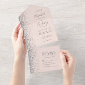 Moderne Blush Roze Zilveren Glitter Huwelijk All In One Uitnodiging (Afscheurbaar)