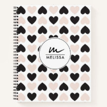 Moderne Blush Roze Zwart Liefde Harten Monogram