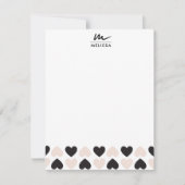 Moderne Blush Roze Zwart Liefde Harten Monogram Notitiekaartje (Voorkant)