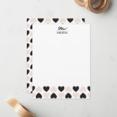 Moderne Blush Roze Zwart Liefde Harten Monogram Notitiekaartje (Voorkant / Achterkant in situ)