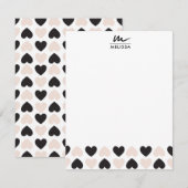 Moderne Blush Roze Zwart Liefde Harten Monogram Notitiekaartje (Voorkant / Achterkant)